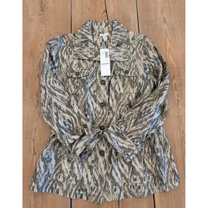 Chicos Utility Jacket Drawstring Waist Metallic Linen/Cotton Size 1 Medium/8